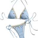 Verdusa Women's Sexy Halter Triangle Tie Side Bikini Set Ribbed Swimsuits 2 Piece Bathing Suit, S