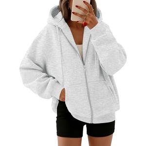 Trendy Queen Womens Zip Up Hoodies Oversized Sweatshirts Fall Fashion Spring Outfits Casual Jackets 2026 Winter Clothes Grey L