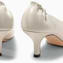 Coutgo Womens Dress Shoes Low Kitten Heels Square Pointed Toe Slip On Crinkled Work Pump Shoes (8, Beige)