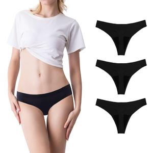 SHARICCA Women Postpartum Period Thongs 4 Layers Leakproof Underwear Panties for teen ladies Multipack (Medium, 3 Pack-black)