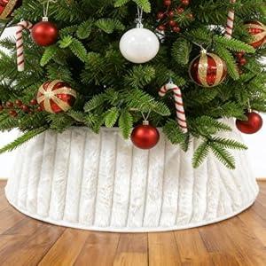 joyhalo Christmas Tree Collar, 29" White Christmas Tree Skirt Base for Artificial Trees Bottom Ring Modern Christmas Decor, White Faux Fur Tree Collar for 6-9FT Tree