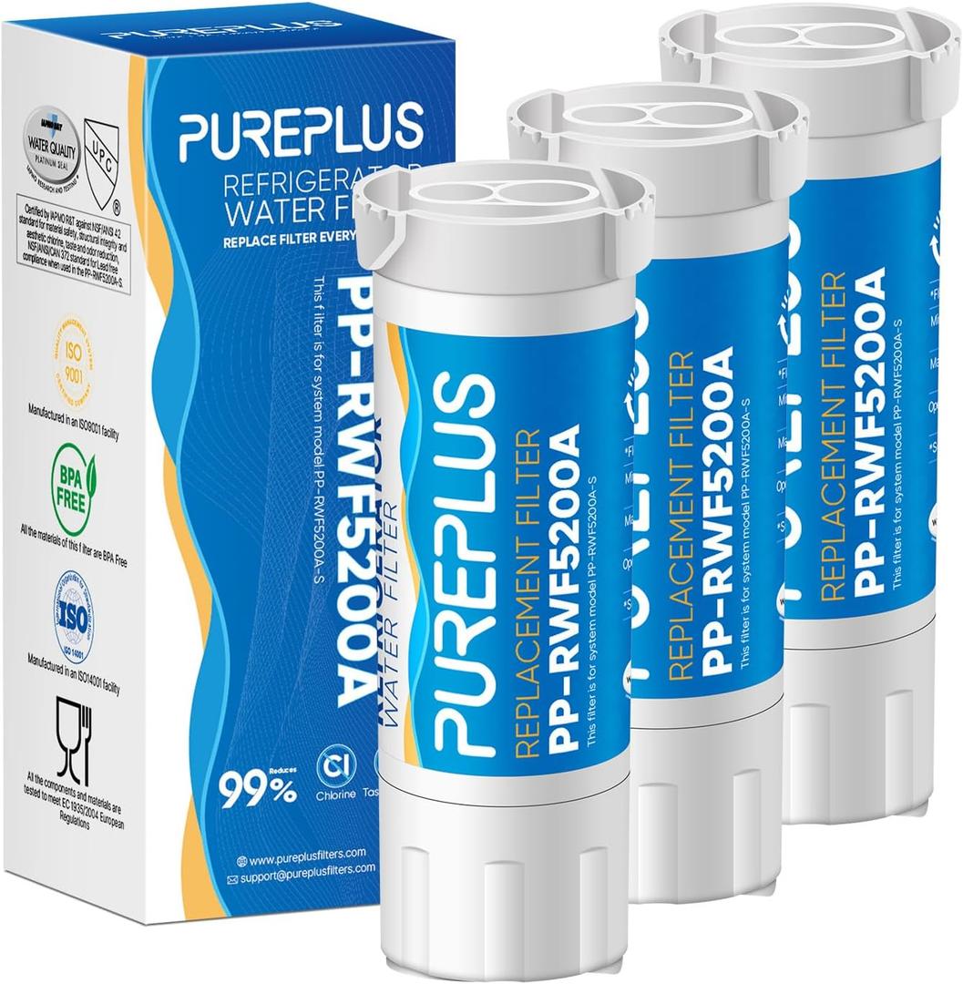 PUREPLUS XWF Replacement (NOT XWFE) for GE WR17X30702, GBE21, GDE21, GDE25, GFE24, GFE26, GNE21, GNE25, GNE27, GWE19, GYE18, CFE26 French Door & Side by Side Refrigerator Water Filter, 3Pack
