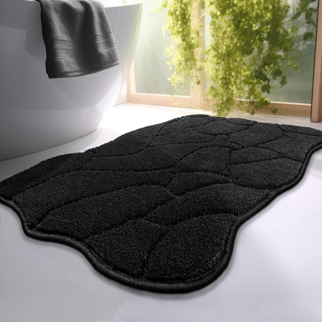 Large Bathroom Rugs, 24X36 Soft Absorbent Non Slip Microfiber Bath Mat Rugs, Modern Bath Rug Mat Area Carpet for Bathroom Shower Floor Decor, Machine Washable (Black)