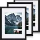 Hongkee 11x14 Picture Frames set of 3, Made of Glass and Black Wooden Photo frame - Displays 8x10 Picture with Mat or 11 x 14 Poster without Mat, Wall Collage Frame set