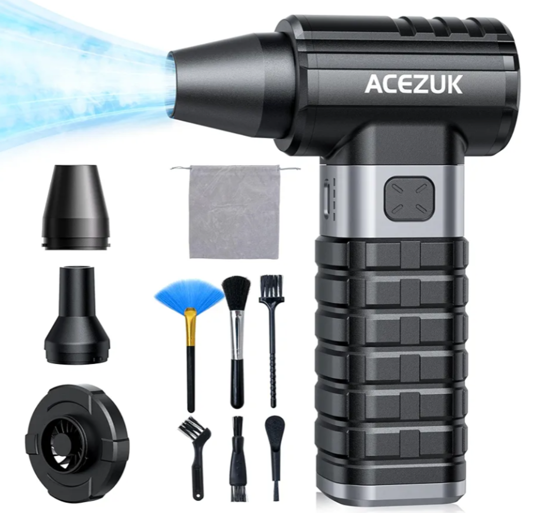 Compressed Air Duster 4-Gear Adjustable 300000RPM Electric Air Duster Rechargeable Brushless Motor Mini Cordless Air Blower for Keyboard, Electronics,Car and Home Cleaning Replaces Compressed Air Can