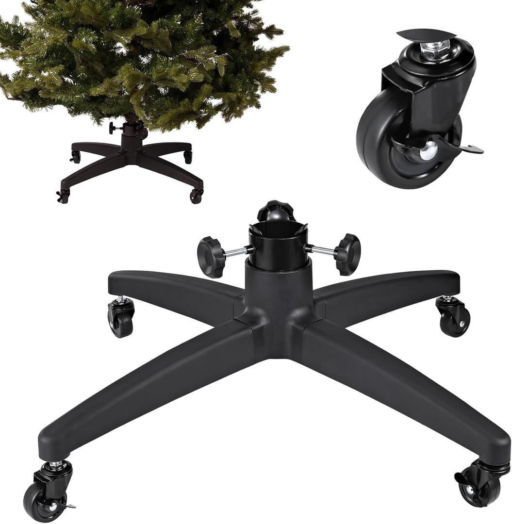 Rolling Artificial Christmas Tree Stand Base Movable Fake Tree Stand for Artificial Christmas Trees up to 7.5 feet Tall Green Skirt Set (Black, 29)