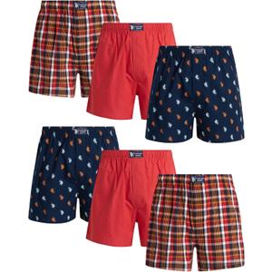 U.S. Polo Assn. Mens Boxer Briefs - 6 Pack 3'' Inseam Cotton Breathable Mens Underwear Boxer Shorts Pack with Functional Fly (Large, Navy/Hot/Navy Print)