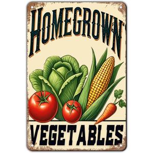 Homegrown Vegetable Wall Decor Vegetable Tomato Corn Metal Tin Sign 12x8 Inch Home Restaurant Kitchen Farm Garden Yard Sign Outdoor Art Wall Decor