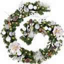 WBHome Pre-lit 9 Feet/108 Inch Christmas Garland, White & Silver Lighted Garland with 50 LED Lights for Indoor Outdoor Xmas Decor Holiday Decorations, Battery Operated (Batteries NOT Included)