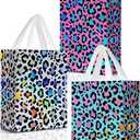 3 x Nush Nush Leopard Print Gift Bags with Handles - Medium Size, 6 Pack in 3 Iridescent Holographic Colors - Reusable Cheetah Gift Bag for Safari Party Favors, Jungle Theme, Girl Parties