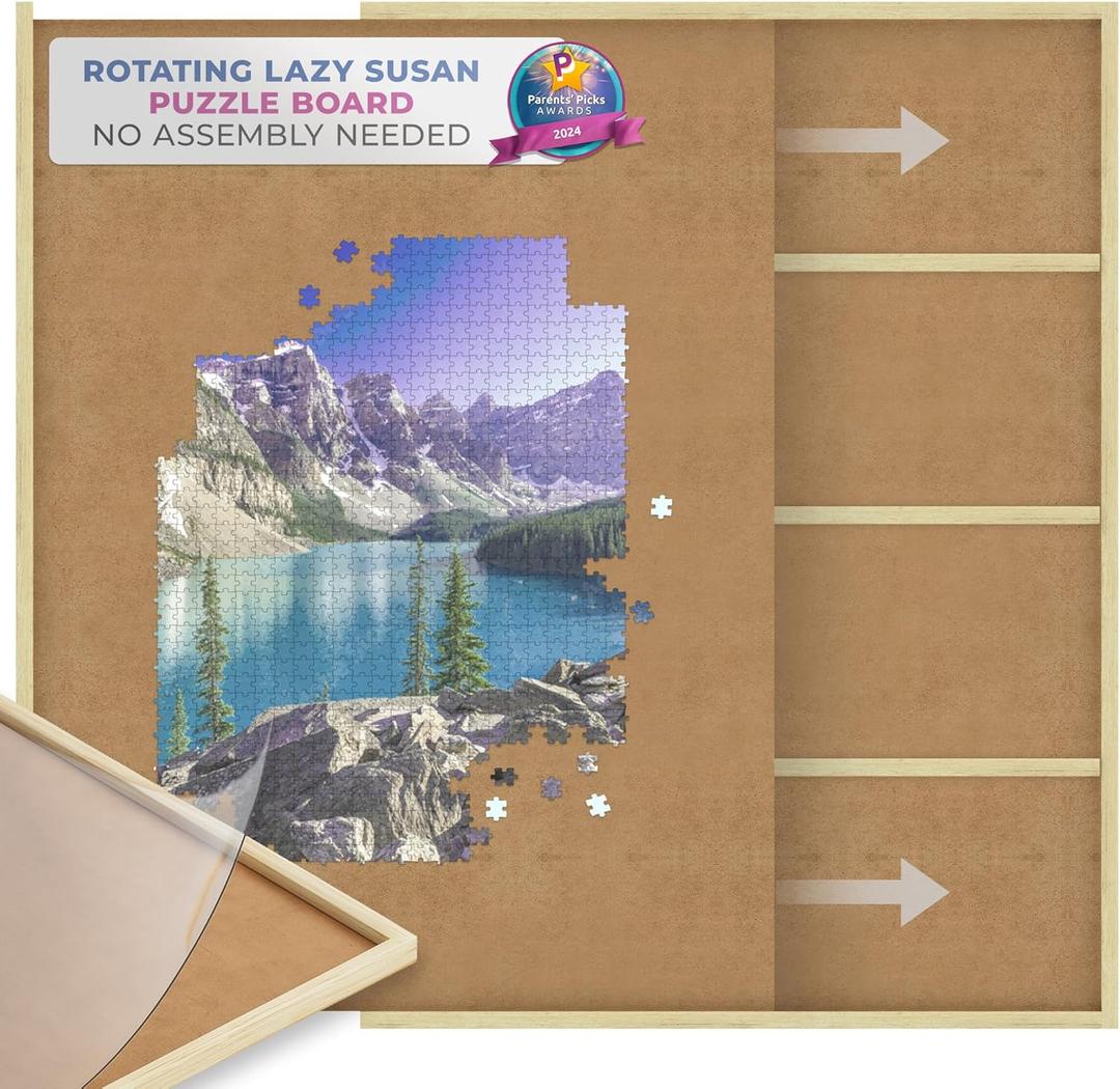 1000 Piece Wooden Jigsaw Puzzle Board - 4 Drawers, Patent Pending Design - Rotating Puzzle Table | 30 X 22 Jigsaw Puzzle Tables | Puzzles Cover & Lazy Susan| Portable Puzzles Tables for Adults