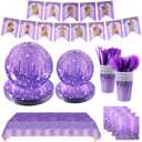 182PCS Purple and Silver Birthday Party Decorations,Purple Theme Party Plates and Napkins Disposable Tableware Set for Girls Ladies Women Wedding Favors,Serves 30 Guests