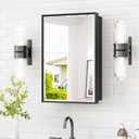 TETOTE Medicine Cabinet Mirror 16" x 24" Black Aluminum Frame Medicine Cabinet with Beveled Mirror, Stepless Adjustable Shelves, Bathroom Mirror with Storage, Wall-Mounted or Recessed