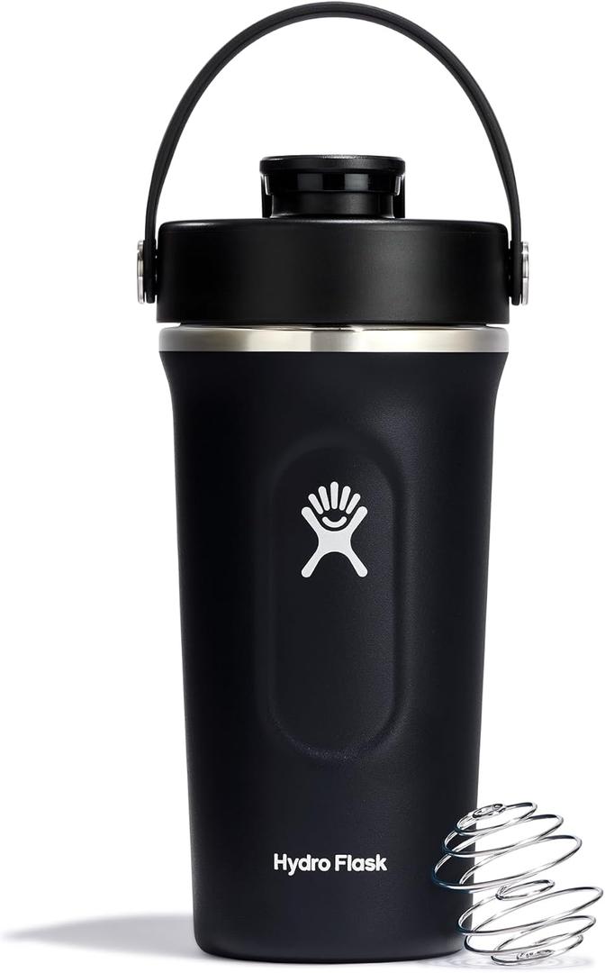 Hydro Flask Shaker Bottle Insulated Stainless Steel Gym Bottle for Pre Workout & Protein 24 Oz Black