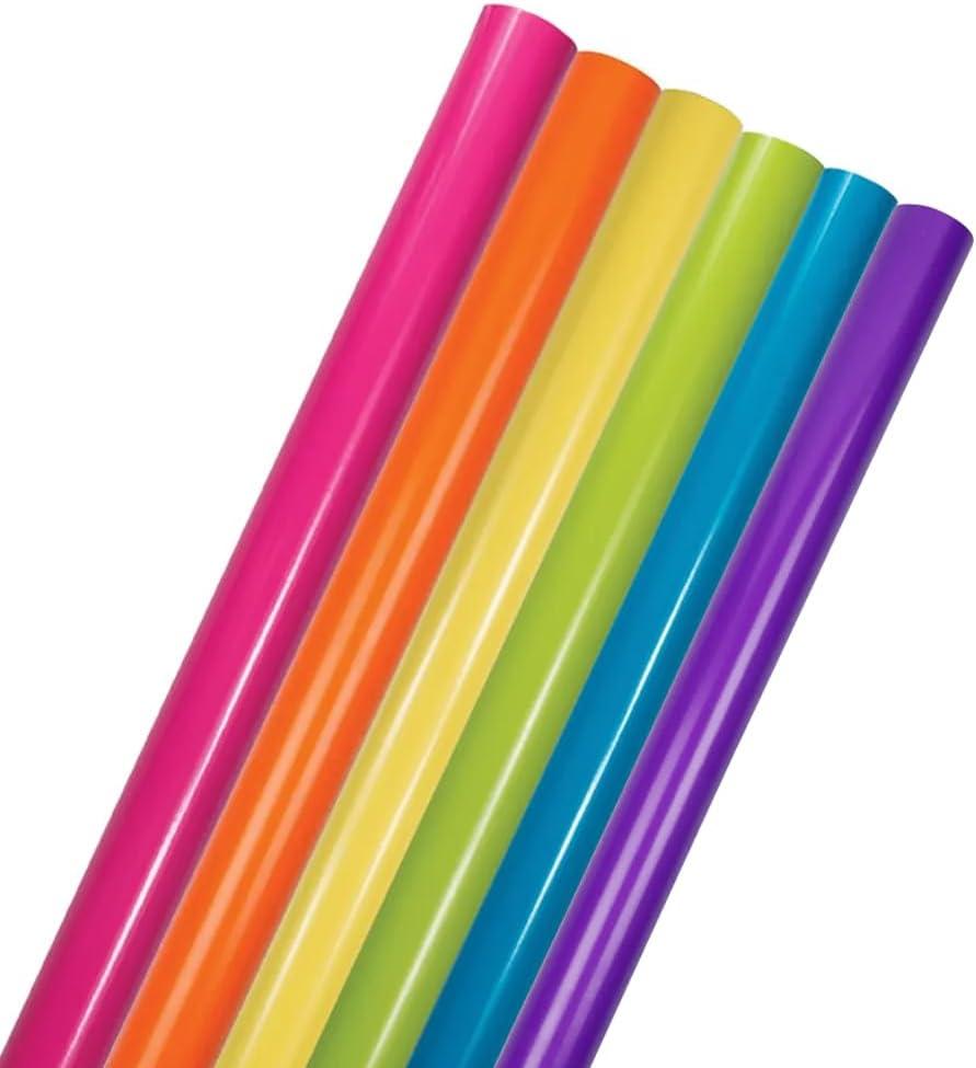 JAM Paper Solid Color Wrapping Paper - 25 Sq Ft Each - Assorted Bright Glossy Colors - 6 Rolls/Pack