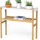 Wisuce Bamboo Shelf Indoor, 2 Tier Window Tall Stand Table for Multiple Plants