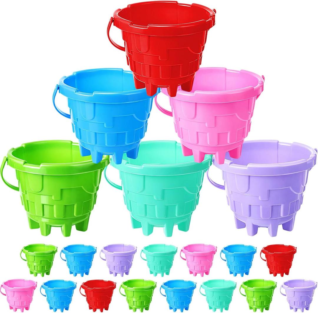 Didaey 15 Pcs Beach Buckets for Kids, Plastic Sand Pails for Boys and Girls, Sand Buckets for Beach, Sandbox, Pool, Gardening, Summer Party Favors (Vibrant Color)