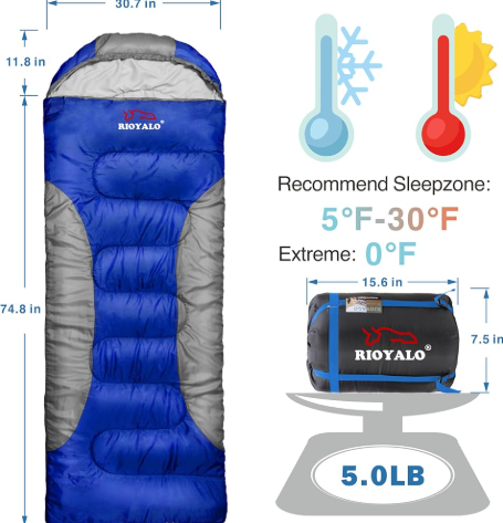 5°F Cold Weather Sleeping Bags for Adults Camping | Big and Tall Winter Sleeping Bag w. Compression Sack for Backpacking, Hiking | Waterproof, Portable