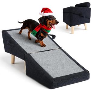 Dog Stairs for Small Dogs and Cats 2-in-1 Dog Ramp for Couch and Low Bed, 16.5'' Foldable Wooden Pet Ramp, Sturdy Multi-Use Split Ottoman Design, Dark Blue