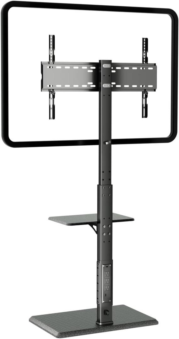 Universal Floor TV Stand, TV Floor Mount Stand with Power Outlet & Removable Shelf for 32-75 inch TV up to 110 lbs, Swivel and Height Adjustable Tall TV Stand for Bedroom(TCP01-2-M-A01)