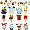 24 Pcs Mouse Wooden Hanging Ornaments,Mouse Tree Summer Decors Mini Dessert Ice Cream Wooden Ornaments Hanging Slices with Rope for Window Holiday Party Decor Valentine's Day