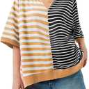 Tankaneo Womens Oversized Color Block Striped T-Shirts Summer Casual Short Sleeve Tops Trendy Loose Fit Crew Neck Tees