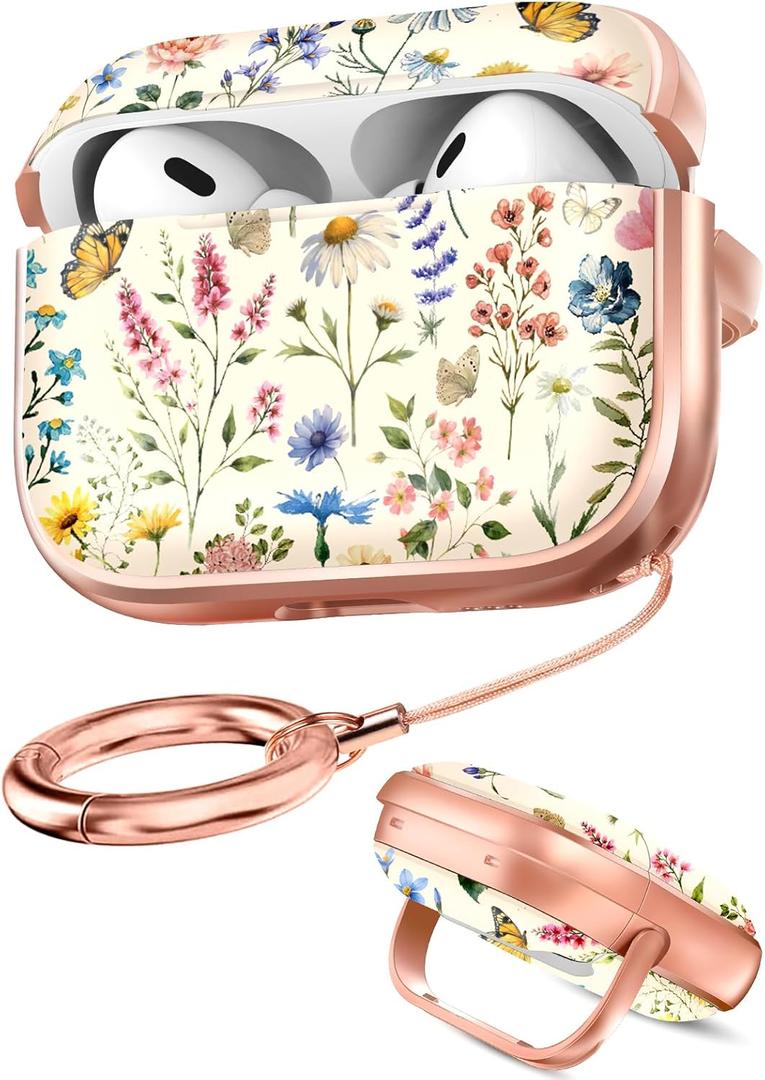 Coralogo for AirPods Pro2/ Pro Case with Safety Lock - Cute Cartoon for AirPods Pro1/ 2 Generation for Women Girls Fashion Stylish Retro Flower Pattern Design Kawaii Girly Girlish Hard Protective Cover