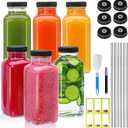 Maredash 12oz Glass Bottles with lids,juice bottles gifts for women,glass bottles with lids,glass water bottles. Kit includes Stainless Steels Straws,Two Types of Lid,Cleaning Brush 6pcs