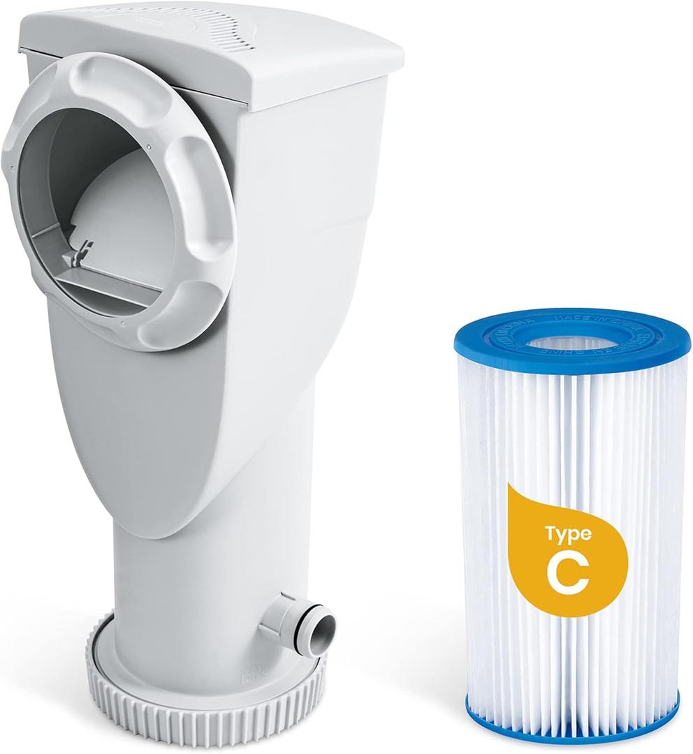 Funsicle SkimmerPlus 1,500 GPH 2-in-1 Filter Pump and Skimmer System for Above Ground Swimming Pools - Pool Cleaning and Maintenance (White)