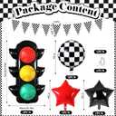 Race Car Birthday Party Decorations with Traffic Light Balloons,Automobile Party Decorations for Kids Include Transportation Light Balloons Checkered Pennant Banner Checkered Balloon