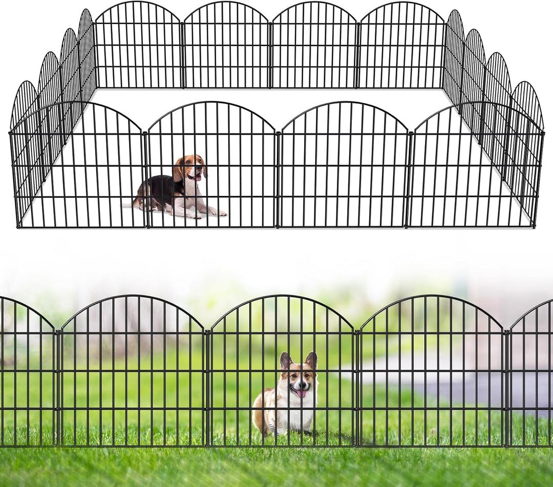 FOREHOGAR Metal Garden Fence 28in (H) x 37.3ft (L), 16 Panels + 17 Stakes Dog Fences Border Fence Animal Barrier, No Dig Garden Fencing for Yard Flower Bed Patio Outdoor, CTW2816 Black