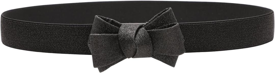 Womens Belts for Dress Skinny Thin Bow Decor Elastic Belt for Women Wasit (M: Fit Waist 29"-32", Black)
