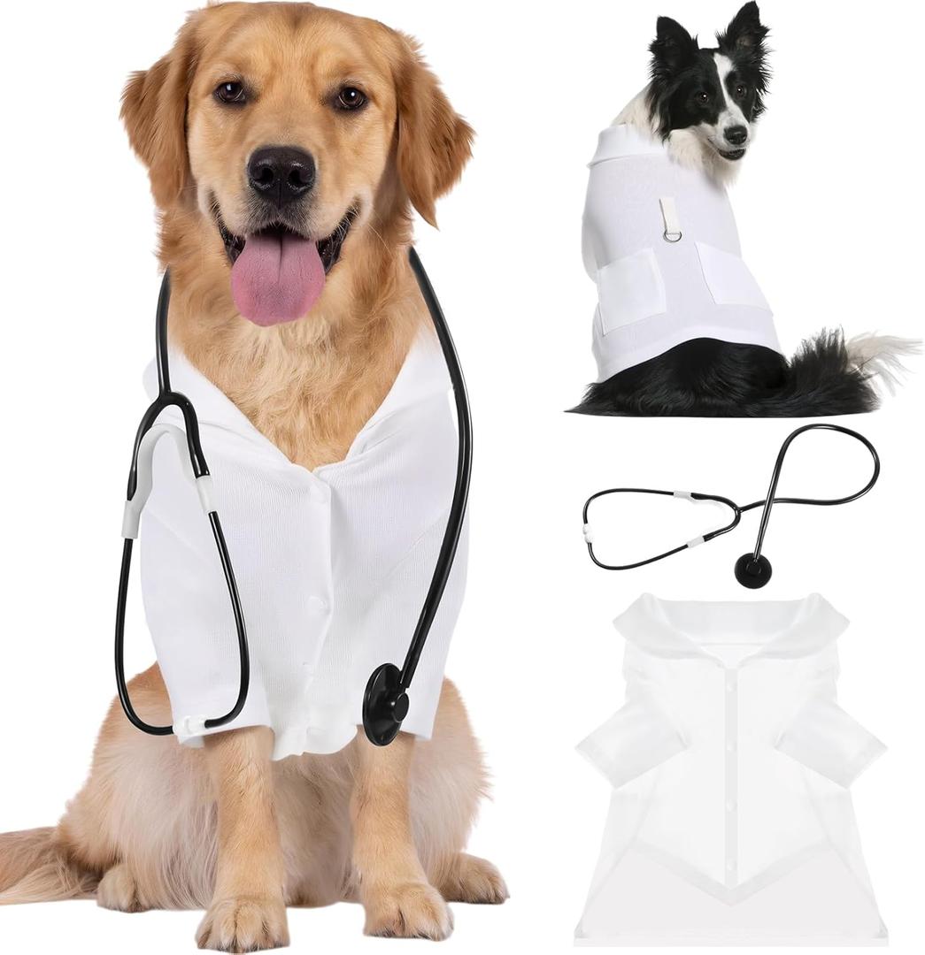Dog Cat Halloween Doctor Surgeon Nurse Costumes Pet Doctor Clothes with Stethoscope Puppy Cosplay Party Apparel Outfits for Halloween Dogs Cats Holiday Uniform Cosplay Dress Up (White, XL)