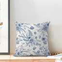 CXMEIFLY Spring Floral Leaves Pillow Covers 18 x 18 Inch Set of 2 for Chinoiserie Flowers Decor Throw Pillows Blue and White Seasonal Plant Outdoor Decorative Cushion Cases for Couch Bed Decorations