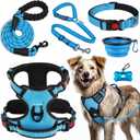 No Pull Dog Harness, Collar & Leash Set | Includes Dog Seat Belt, Collapsible Bowls & Poop Bag Dispenser. Ideal for Training, Walking, Hiking. Fits Small to Large Dogs(Blue-XL)