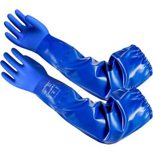 AnTools 25" Heavy-Duty PVC Chemical Gloves, Waterproof Long-Sleeve Work Gloves with Cotton Liner and Non-Slip Grip, for Lab, Pool Cleaning, Oil, and Industrial Work, Blue, Large