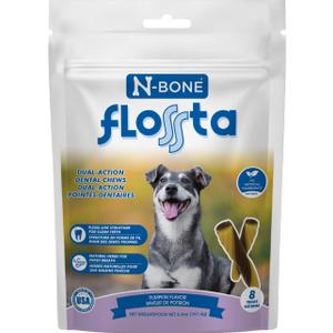 N-Bone Flossta Dual Action Dental Chews for Dogs, Unique Twist Shape for Deep Teeth Cleaning and Proactive Dental Care, Pumpkin Flavor, 8 Count, 6.4-oz Bag, BBD: May 27, 2026