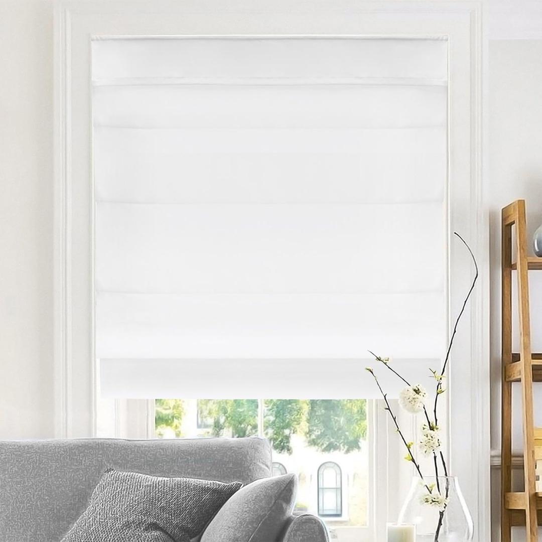 CHICOLOGY Cordless Roman Shade, Light Filtering Privacy Liner, Textured Belgian Snow Fabric, True-to-Size 34" W x 64" H, Inside/Outside/Ceiling Mount Window Treatment for Living Room Bedroom