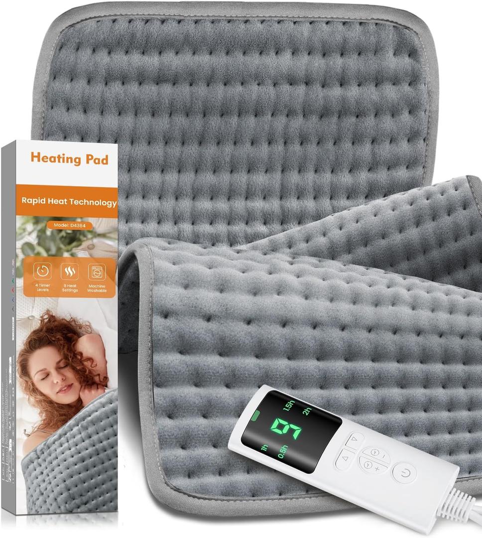 17''33'' Heating Pad for Back Pain, Electric Heating Pad with 9 Heat Settings & 4 Timers Auto Shut Off, Extra Large Heating Pad for Period Cramps & Sore Muscles, Machine Washable, Dry & Moist Heat