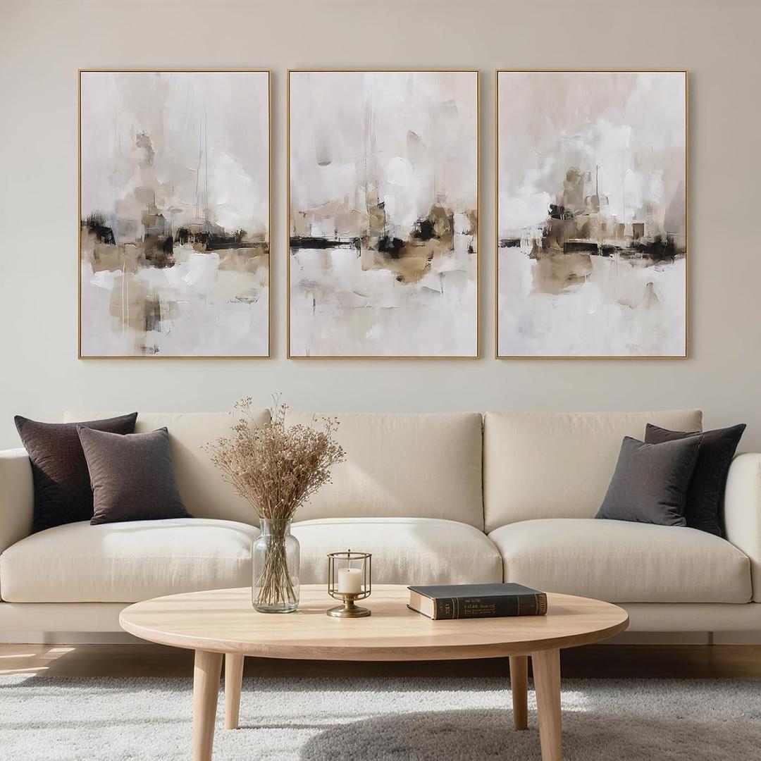 Abstract Neutral Textured Framed Canvas Wall Art Set, Minimalist Wall Decor Art Prints, Modern Gray Beige Wall Painting Artwork for Living Room,Bedroom,Dining Room,Office, 16"x24"x3