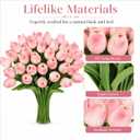 MACTING 30 PCS Artificial Tulip Flowers 13.7" Real Touch Fake PU Tulips Bouquet Faux Flowers for Floral Arrangements Table Centerpieces Kitchen Indoor Home Mothers Day Decorations,Peach Pink
