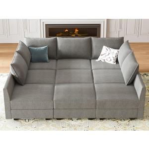 HONBAY Modular Sectional Sofa with Storage Modular Sleeper Sectional Sofa Oversized Sectional Couch for Living Room, Grey