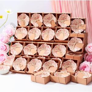 SiliFine 48 Pcs Wedding Favors for Guests Small Ceramic Bowl Bulk Gifts Set 3.3 Inch Floral Design Mini Dipping Sauce Dish with Card Box for Bridal Pooja Baby Shower Birthday (Flower,Pink)