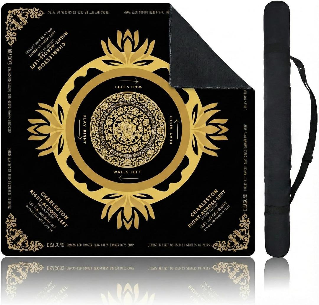 Black Mahjong Mat for Table, American Mahjong Mat with Printed Rules, 31.5" x 31.5", Anti-Slip, Noise-Reducing Table Cover for Mahjong, Poker, Board Games, Dominoes, and Card Games.