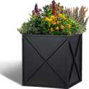Large Metal Planter Box 17x 17x 18, Square Modern Black Metal Planter Box Heavy Duty with Drainage Holes for Outdoor Garden Patio