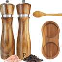 Wooden Salt and Pepper Grinder Set:Pepper Grinder Manual,Adjustable Coarseness,Crafted of Acacia Wood with Ceramic/Stainless Steel Core|Along with Salt&Pepper Mill Tray,Spoon,8in,2pack