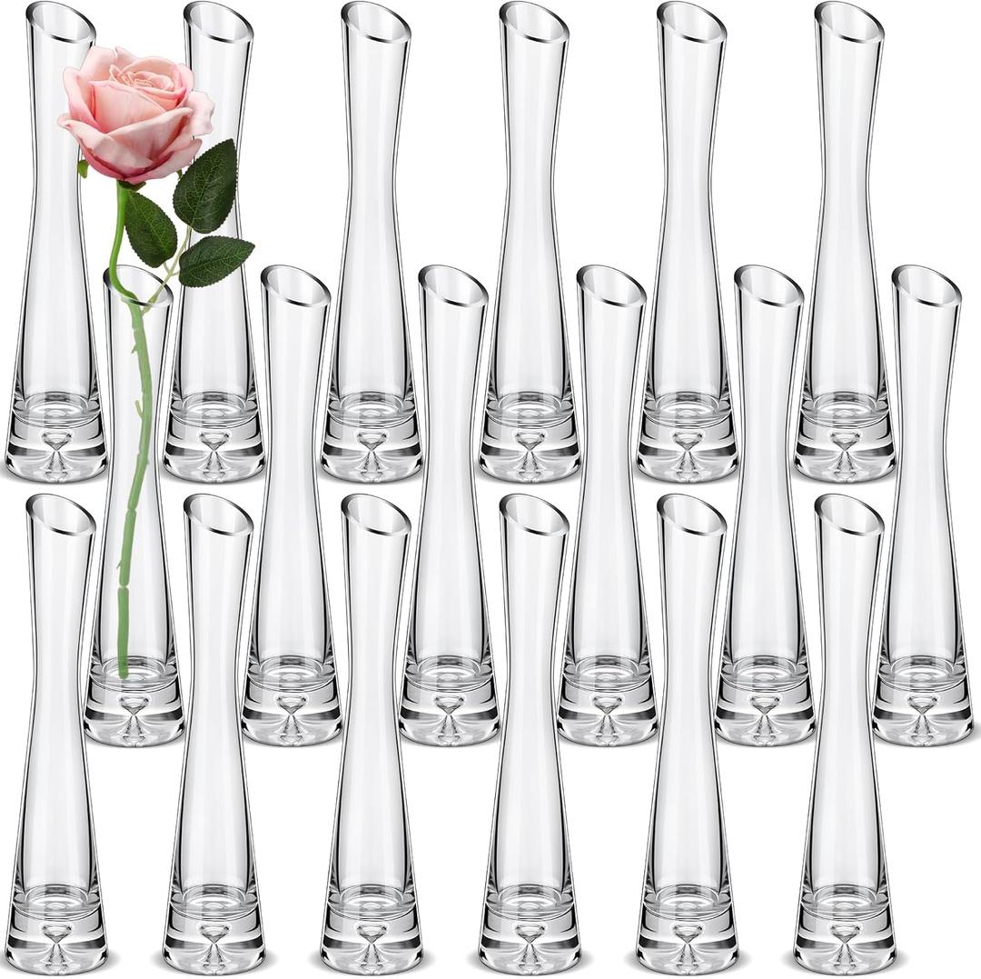 Lallisa Set of 18 Tall Glass Bud Vase for Centerpieces Single Skinny Rose Vase Bulk for Flower, Wedding Party Event Home Office Table Decor(9.84" H x 2.36" W)