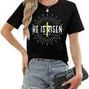 Easter Shirts for Women Christian Shirts He is Risen Tshirt Religious Cross Jesus Funny Faith Short Sleeve Tops S