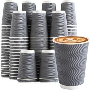 Coffee Cups 12 oz 120 Pack, Corrugated Insulated Ripple Wall Disposable Paper Coffee Cups 12oz, To Go for Hot Beverage or Cold Drinks Office/Home/Cafe/Party/Travel (Gray)