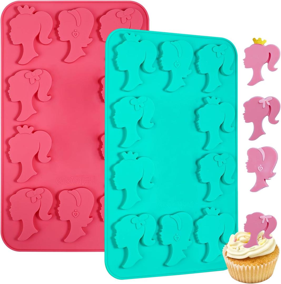 Webake Cute Girls Silicone Mold for Chocolate Candy, 2 Pack Cute Girl Themed Fondant Mold for Girls Women's Party Decorations